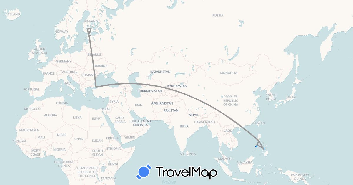 TravelMap itinerary: driving, plane, boat in Estonia, Philippines, Turkey (Asia, Europe)